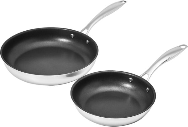 2-Piece Non-Stick Stainless Steel Fry Pan Set, 10-Inch and 8-Inch